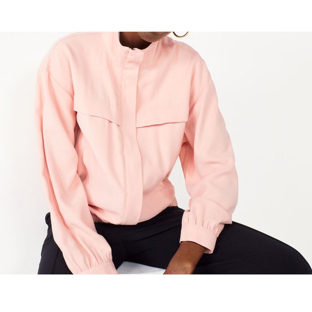 Womens Nine West Pink Bomber Jacket Coat Zipper Front with Snaps Pockets Size L